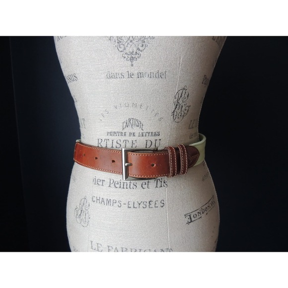 Vintage Andrea D\'Amico Spring Green Brown Leather Belt with Brass Buckle Small main image 7